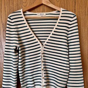 SOLD! Madewell Carmon Crop ribbed sweater green & ivory striped cardigan-XL